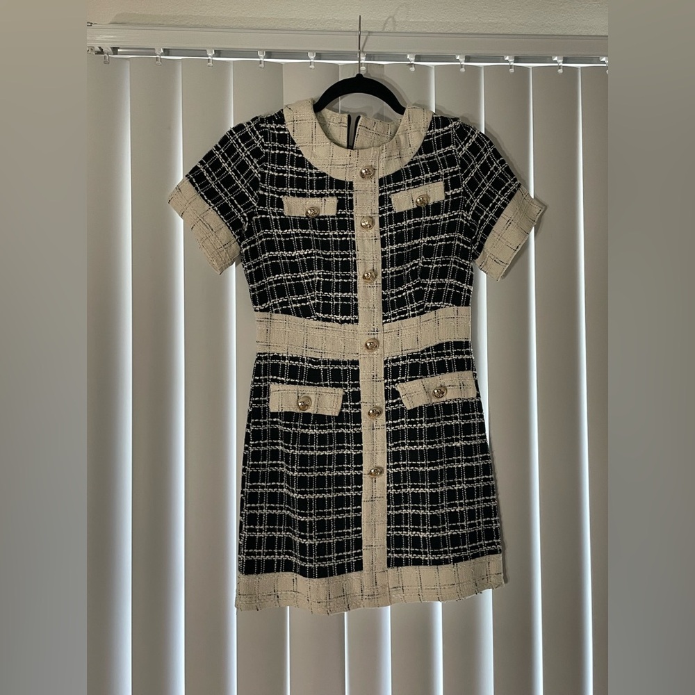 SHEIN Black and Cream Plaid Dress